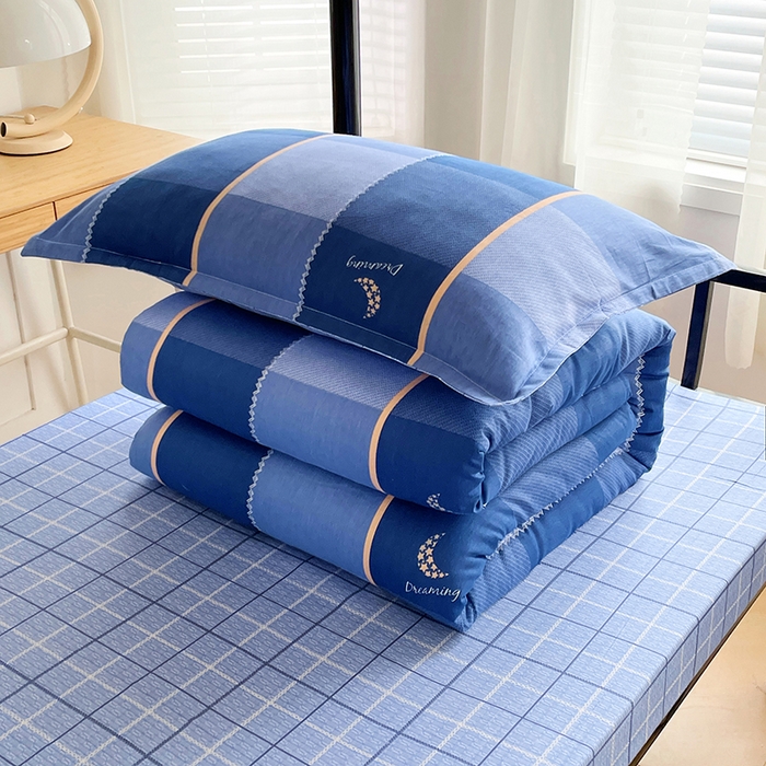 91家纺网 家纺一手货源 找家纺 锦润 2025新款印花12868全棉学生宿舍三件套纯棉六件套达芬奇-蓝