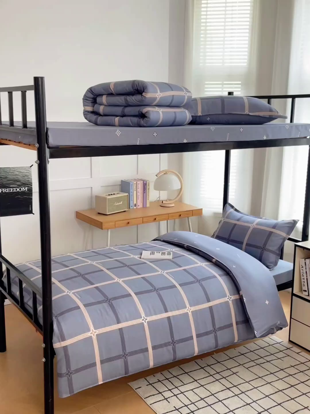 91家纺网 家纺一手货源 找家纺 锦润 2025新款印花12868全棉学生宿舍三件套纯棉六件套艾尚-灰