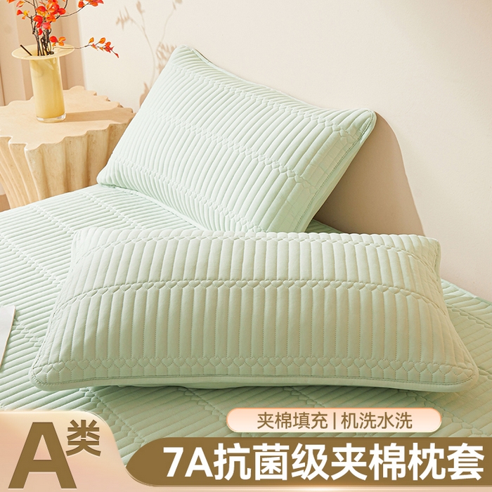 91家纺网 家纺一手货源 找家纺 雯豆家纺 2025新款简爱夹棉加厚枕套单只一对装水洗棉纯色枕芯保护套 简爱-清雅绿