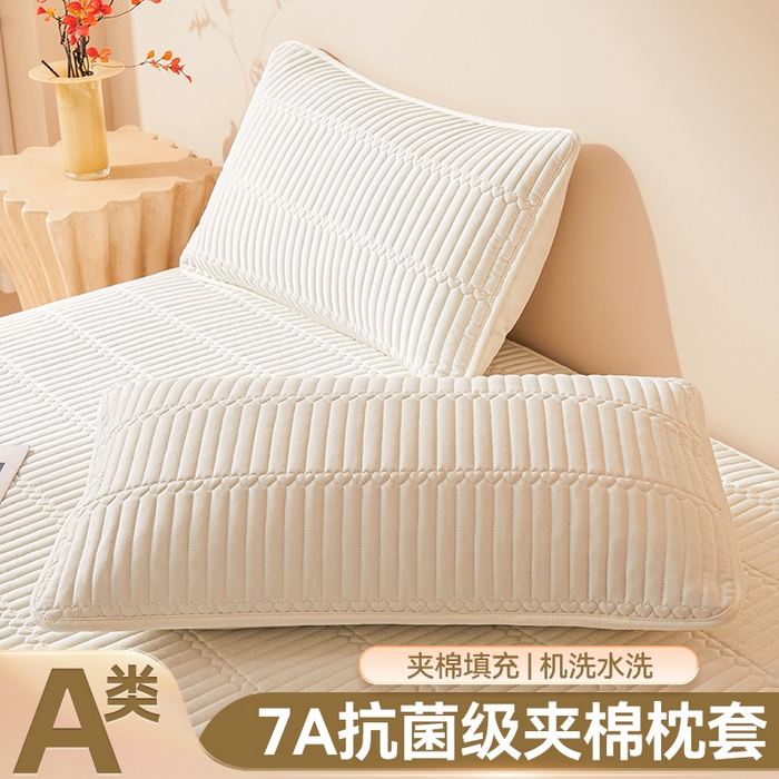 91家纺网 家纺一手货源 找家纺 雯豆家纺 2025新款简爱夹棉加厚枕套单只一对装水洗棉纯色枕芯保护套 简爱-月光白