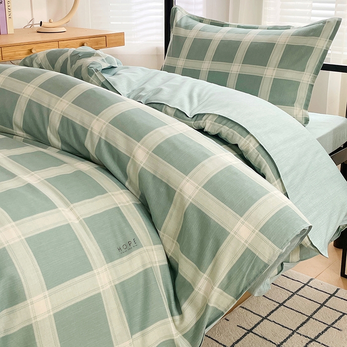 91家纺网 家纺一手货源 找家纺 锦润 2025新款印花12868全棉学生宿舍三件套纯棉六件套格纹