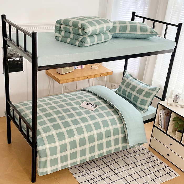 91家纺网 家纺一手货源 找家纺 锦润 2025新款印花12868全棉学生宿舍三件套纯棉六件套格纹