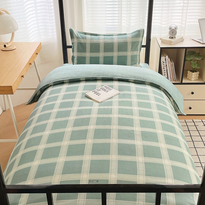 91家纺网 家纺一手货源 找家纺 锦润 2025新款印花12868全棉学生宿舍三件套纯棉六件套格纹