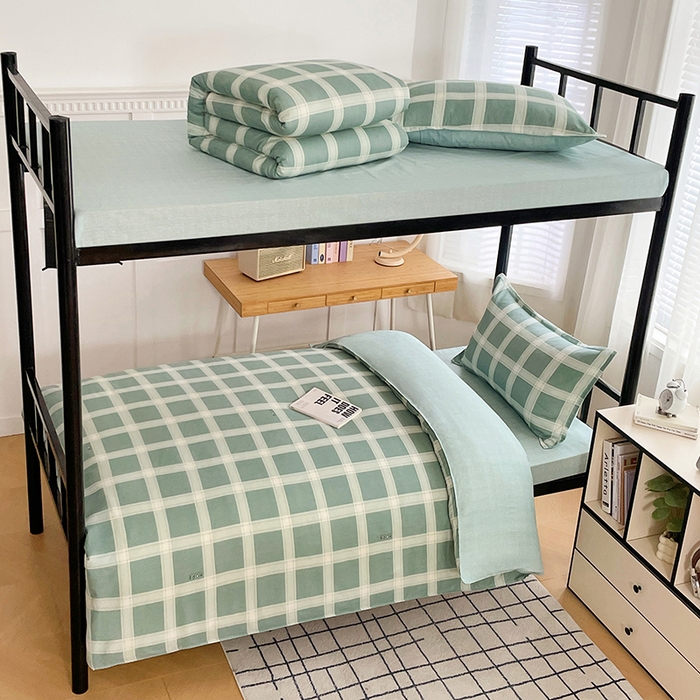 91家纺网 家纺一手货源 找家纺 锦润 2025新款印花12868全棉学生宿舍三件套纯棉六件套格纹