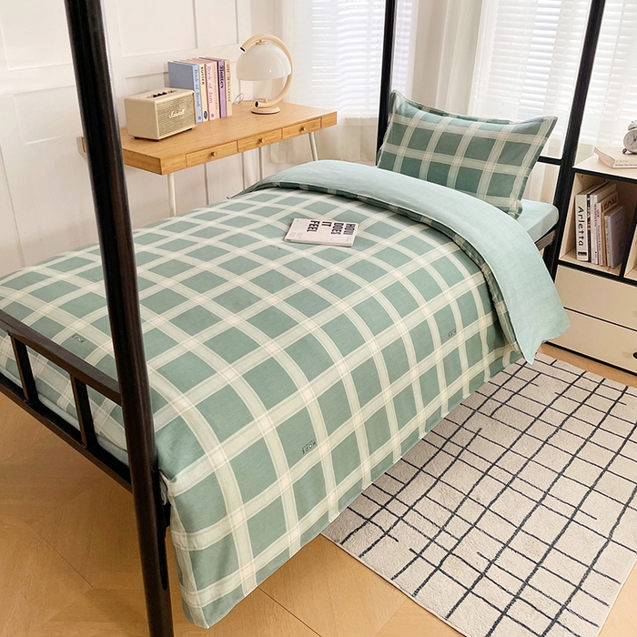 91家纺网 家纺一手货源 找家纺 锦润 2025新款印花12868全棉学生宿舍三件套纯棉六件套格纹