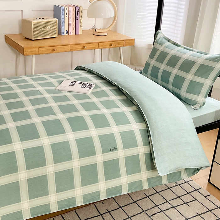 91家纺网 家纺一手货源 找家纺 锦润 2025新款印花12868全棉学生宿舍三件套纯棉六件套格纹