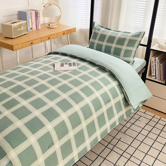 91家纺网 家纺一手货源 找家纺 锦润 2025新款印花12868全棉学生宿舍三件套纯棉六件套格纹