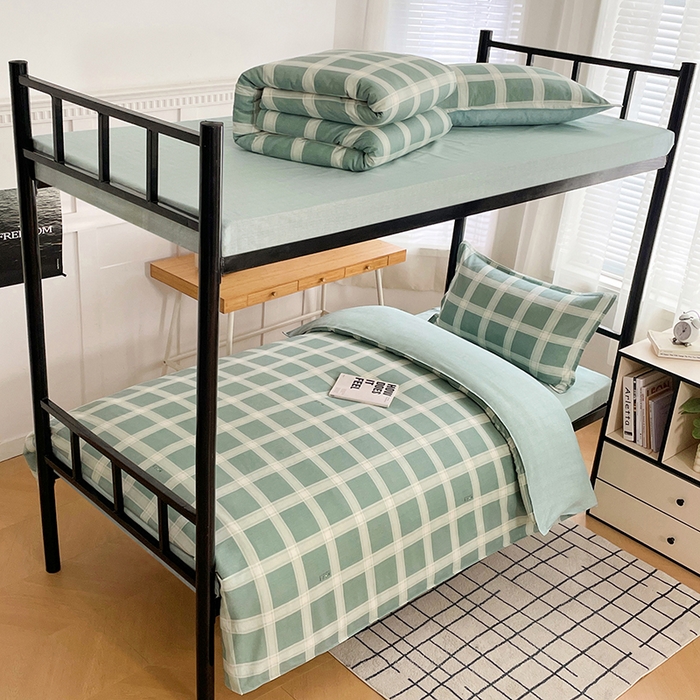 91家纺网 家纺一手货源 找家纺 锦润 2025新款印花12868全棉学生宿舍三件套纯棉六件套格纹