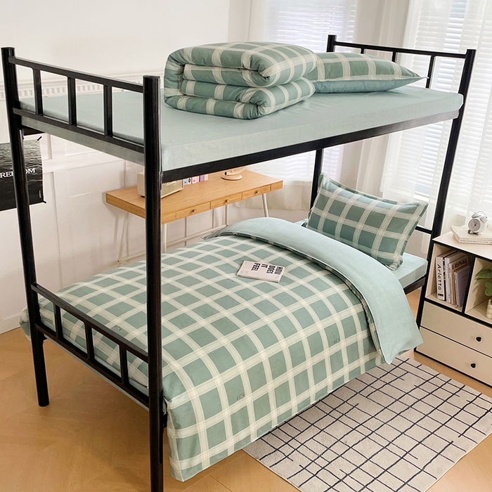 91家纺网 家纺一手货源 找家纺 锦润 2025新款印花12868全棉学生宿舍三件套纯棉六件套格纹