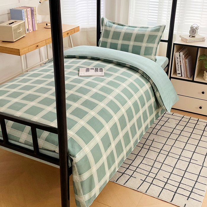 91家纺网 家纺一手货源 找家纺 锦润 2025新款印花12868全棉学生宿舍三件套纯棉六件套格纹