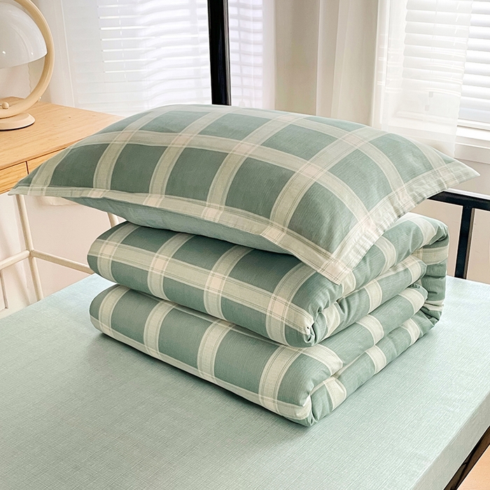 91家纺网 家纺一手货源 找家纺 锦润 2025新款印花12868全棉学生宿舍三件套纯棉六件套格纹