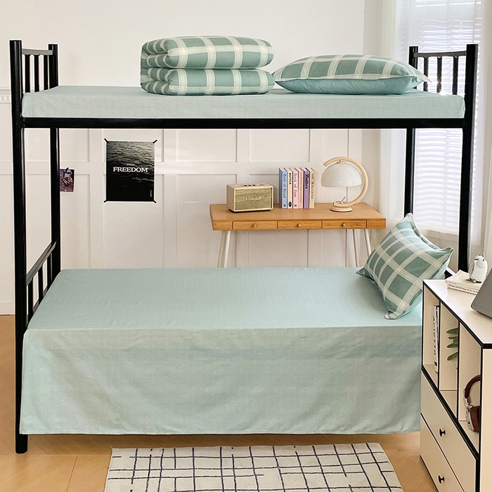 91家纺网 家纺一手货源 找家纺 锦润 2025新款印花12868全棉学生宿舍三件套纯棉六件套格纹