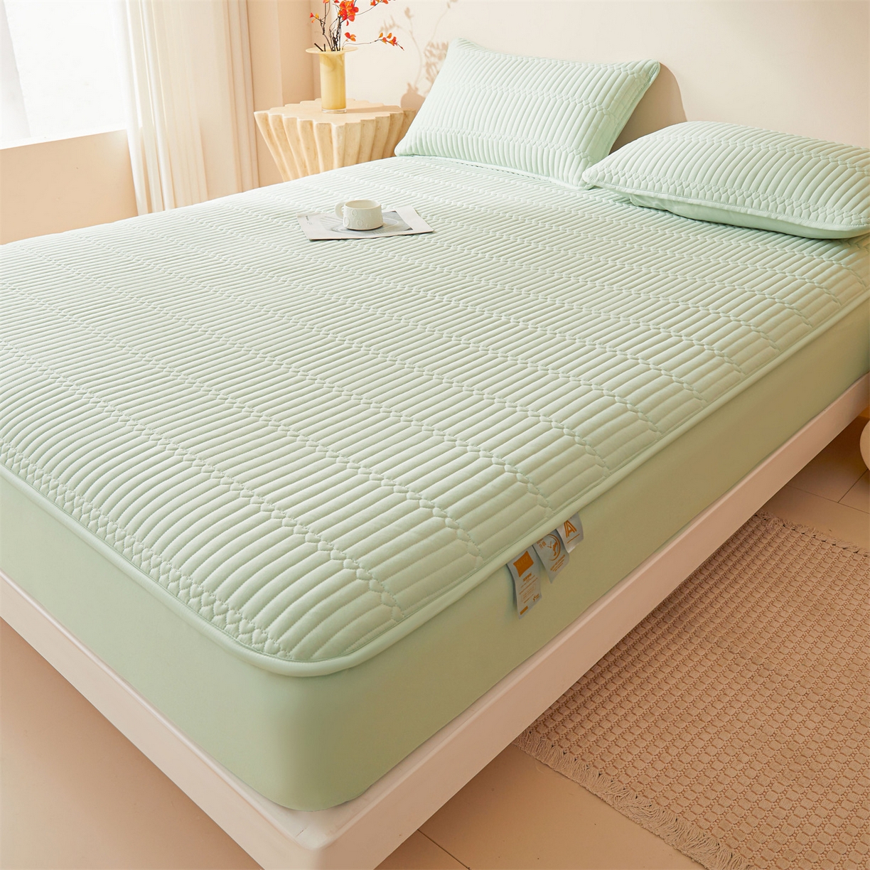 91家纺网 家纺一手货源 找家纺 （总）雯豆家纺 2025新款简爱A类夹棉床笠三件套水洗棉磨毛床单保护套