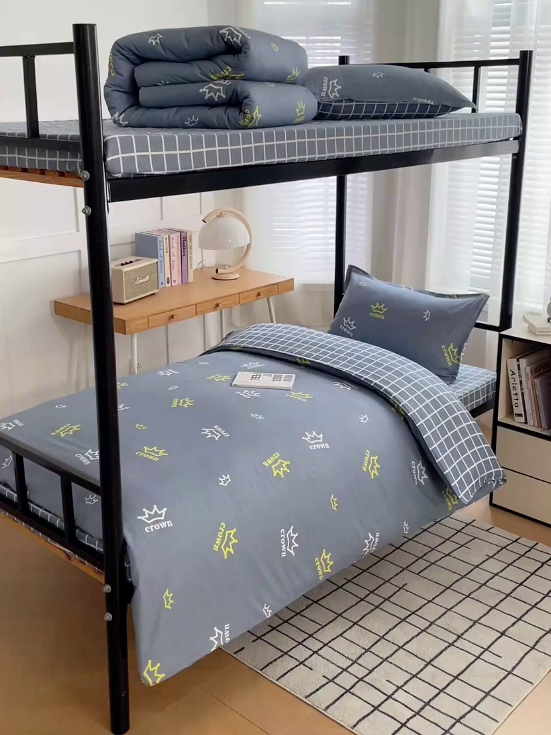 91家纺网 家纺一手货源 找家纺 锦润 2025新款印花12868全棉学生宿舍三件套纯棉六件套皇冠