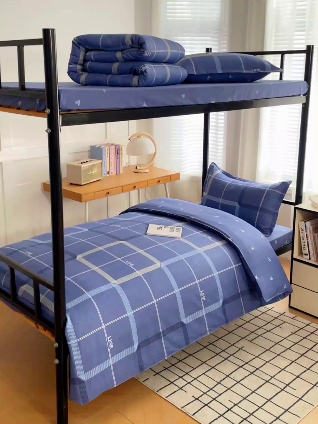 91家纺网 家纺一手货源 找家纺 锦润 2025新款印花12868全棉学生宿舍三件套纯棉六件套简爱