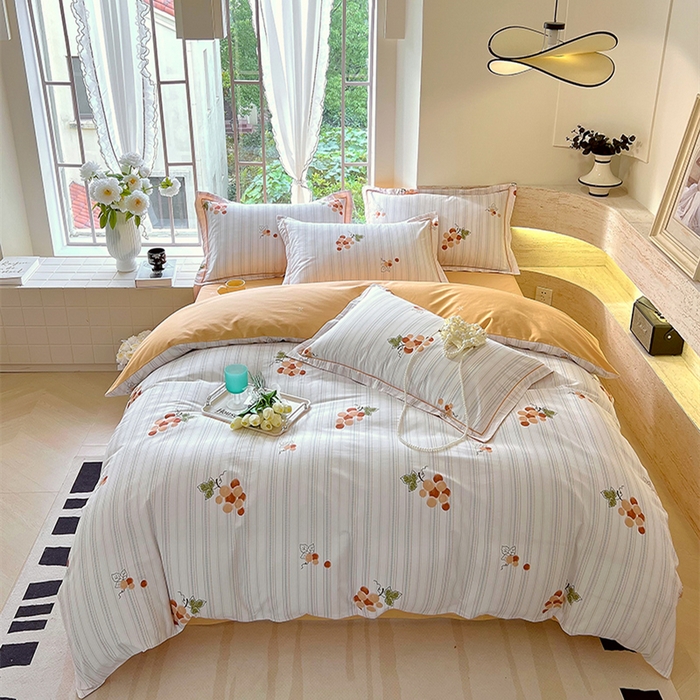 91家纺网 家纺一手货源 找家纺 悦织湾家纺 2025春夏新款100%全棉纯棉13372轻奢印花四件套 伴夏-桔