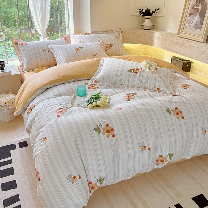 91家纺网 家纺一手货源 找家纺 悦织湾家纺 2025春夏新款100%全棉纯棉13372轻奢印花四件套 伴夏-桔