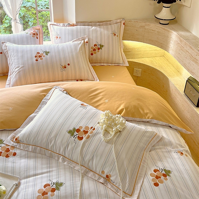 91家纺网 家纺一手货源 找家纺 悦织湾家纺 2025春夏新款100%全棉纯棉13372轻奢印花四件套 伴夏-桔