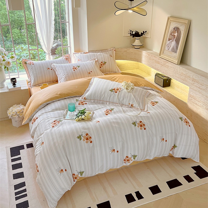 91家纺网 家纺一手货源 找家纺 悦织湾家纺 2025春夏新款100%全棉纯棉13372轻奢印花四件套 伴夏-桔