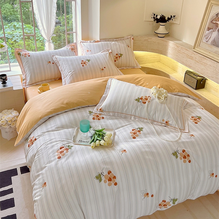 91家纺网 家纺一手货源 找家纺 悦织湾家纺 2025春夏新款100%全棉纯棉13372轻奢印花四件套 伴夏-桔