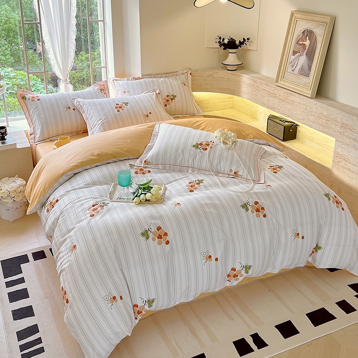 91家纺网 家纺一手货源 找家纺 悦织湾家纺 2025春夏新款100%全棉纯棉13372轻奢印花四件套 伴夏-桔