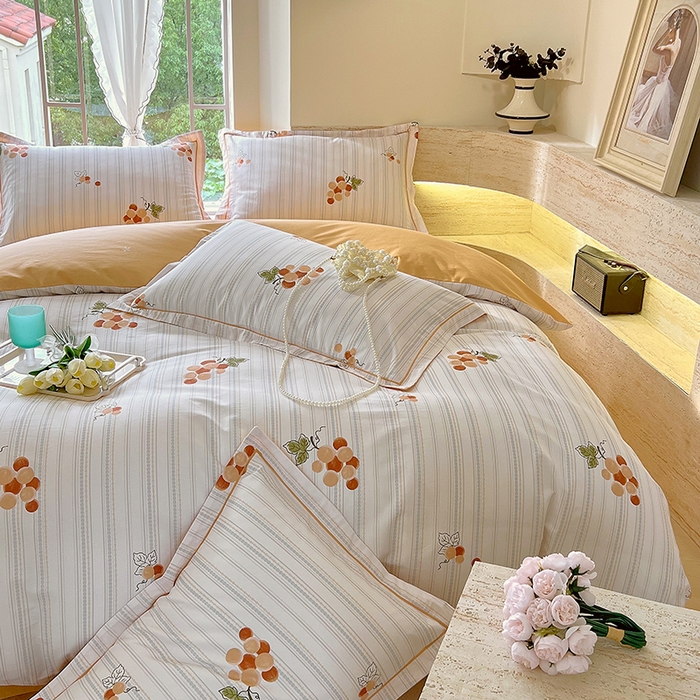 91家纺网 家纺一手货源 找家纺 悦织湾家纺 2025春夏新款100%全棉纯棉13372轻奢印花四件套 伴夏-桔