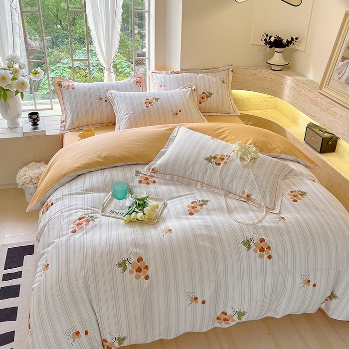 91家纺网 家纺一手货源 找家纺 悦织湾家纺 2025春夏新款100%全棉纯棉13372轻奢印花四件套 伴夏-桔