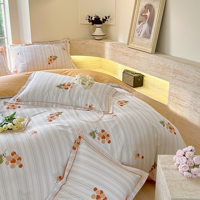 91家纺网 家纺一手货源 找家纺 悦织湾家纺 2025春夏新款100%全棉纯棉13372轻奢印花四件套 伴夏-桔