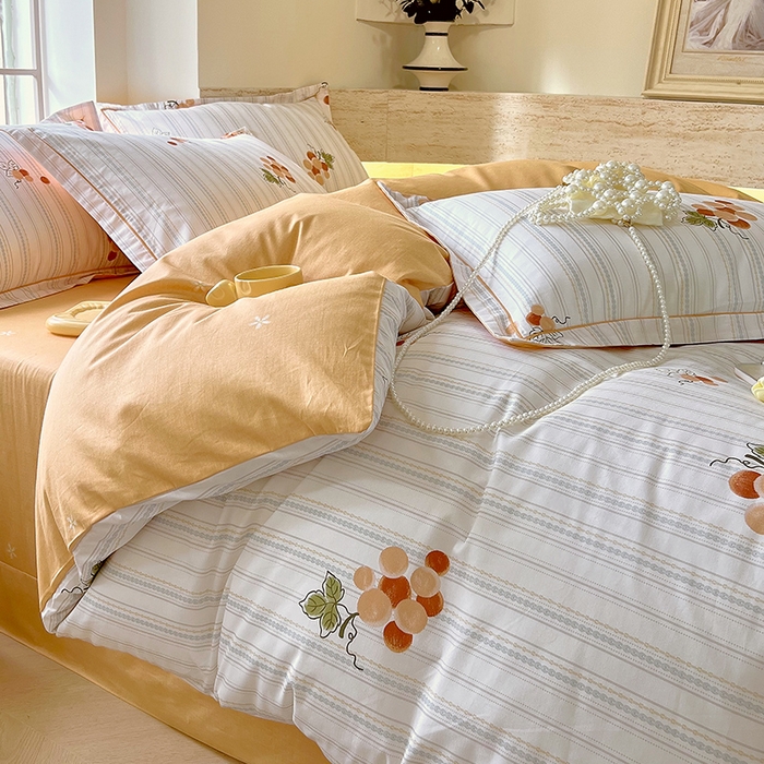 91家纺网 家纺一手货源 找家纺 悦织湾家纺 2025春夏新款100%全棉纯棉13372轻奢印花四件套 伴夏-桔