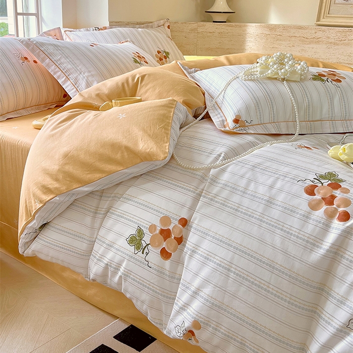 91家纺网 家纺一手货源 找家纺 悦织湾家纺 2025春夏新款100%全棉纯棉13372轻奢印花四件套 伴夏-桔