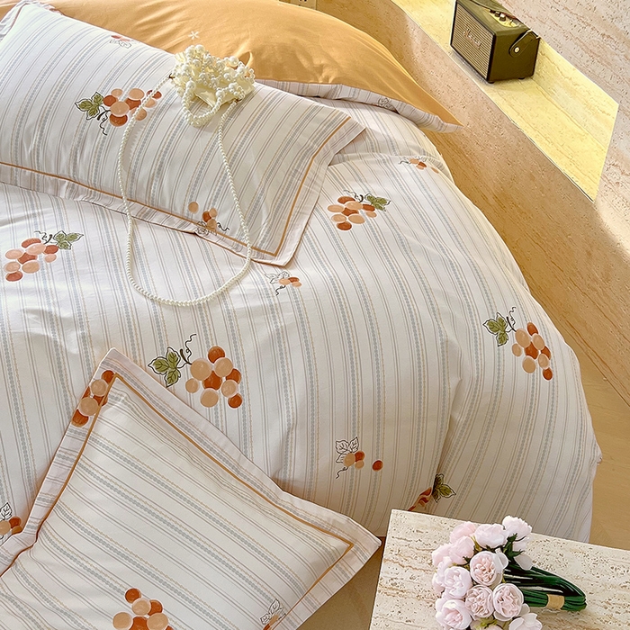 91家纺网 家纺一手货源 找家纺 悦织湾家纺 2025春夏新款100%全棉纯棉13372轻奢印花四件套 伴夏-桔