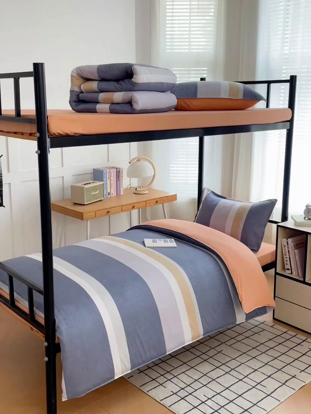 91家纺网 家纺一手货源 找家纺 锦润 2025新款印花12868全棉学生宿舍三件套纯棉六件套静雅格韵