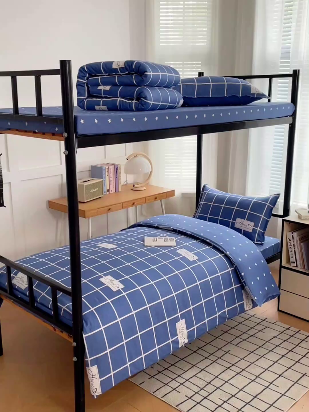 91家纺网 家纺一手货源 找家纺 锦润 2025新款印花12868全棉学生宿舍三件套纯棉六件套绅士风范-蓝