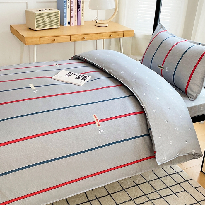 91家纺网 家纺一手货源 找家纺 锦润 2025新款印花12868全棉学生宿舍三件套纯棉六件套夏洛-灰