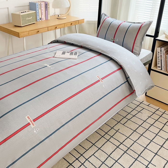 91家纺网 家纺一手货源 找家纺 锦润 2025新款印花12868全棉学生宿舍三件套纯棉六件套夏洛-灰