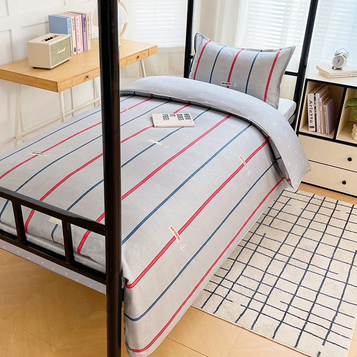 91家纺网 家纺一手货源 找家纺 锦润 2025新款印花12868全棉学生宿舍三件套纯棉六件套夏洛-灰