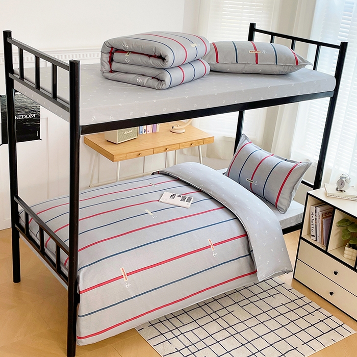 91家纺网 家纺一手货源 找家纺 锦润 2025新款印花12868全棉学生宿舍三件套纯棉六件套夏洛-灰