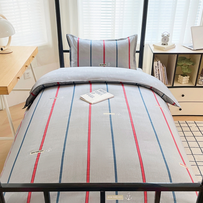 91家纺网 家纺一手货源 找家纺 锦润 2025新款印花12868全棉学生宿舍三件套纯棉六件套夏洛-灰