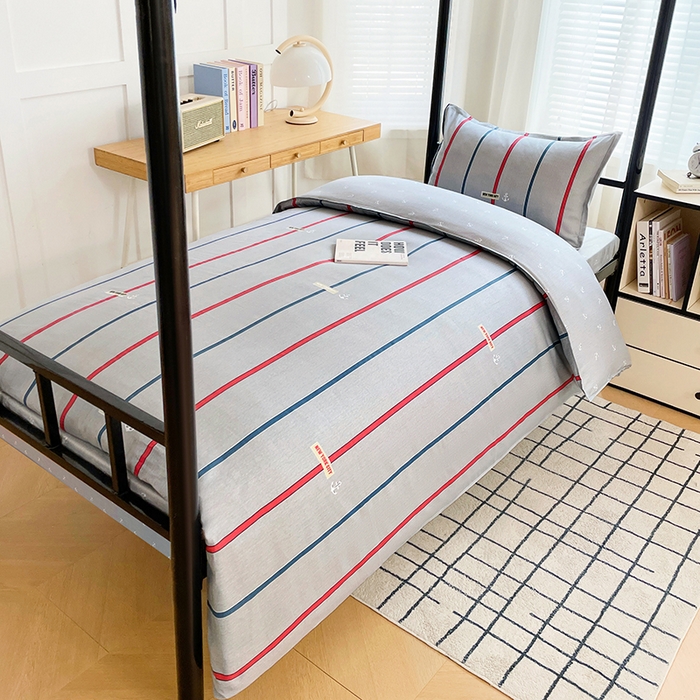 91家纺网 家纺一手货源 找家纺 锦润 2025新款印花12868全棉学生宿舍三件套纯棉六件套夏洛-灰