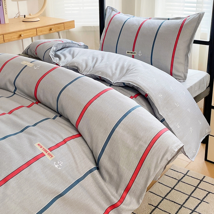 91家纺网 家纺一手货源 找家纺 锦润 2025新款印花12868全棉学生宿舍三件套纯棉六件套夏洛-灰