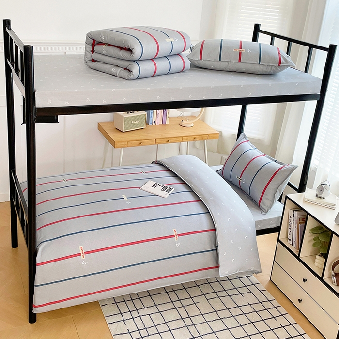 91家纺网 家纺一手货源 找家纺 锦润 2025新款印花12868全棉学生宿舍三件套纯棉六件套夏洛-灰