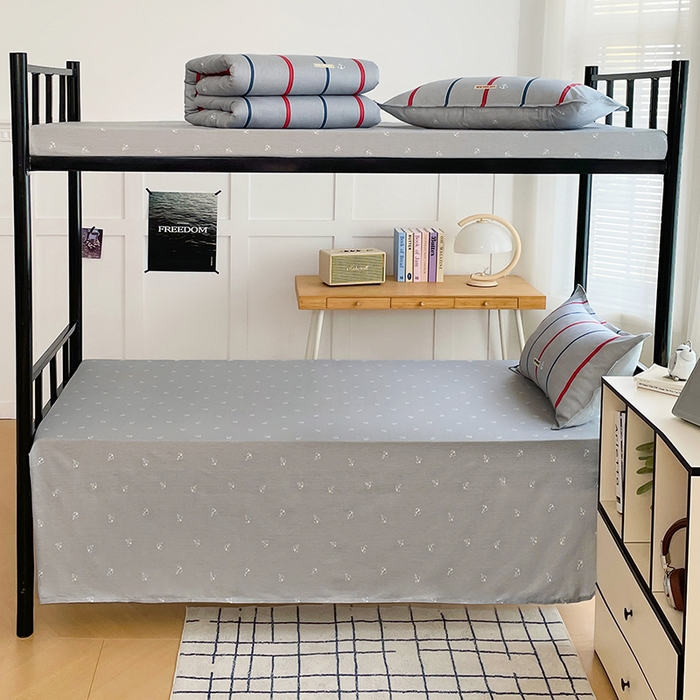 91家纺网 家纺一手货源 找家纺 锦润 2025新款印花12868全棉学生宿舍三件套纯棉六件套夏洛-灰