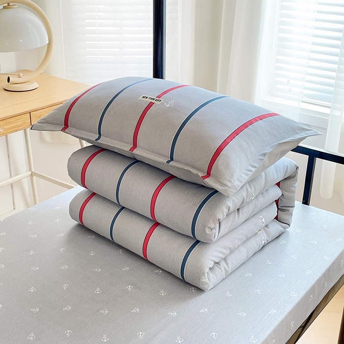 91家纺网 家纺一手货源 找家纺 锦润 2025新款印花12868全棉学生宿舍三件套纯棉六件套夏洛-灰