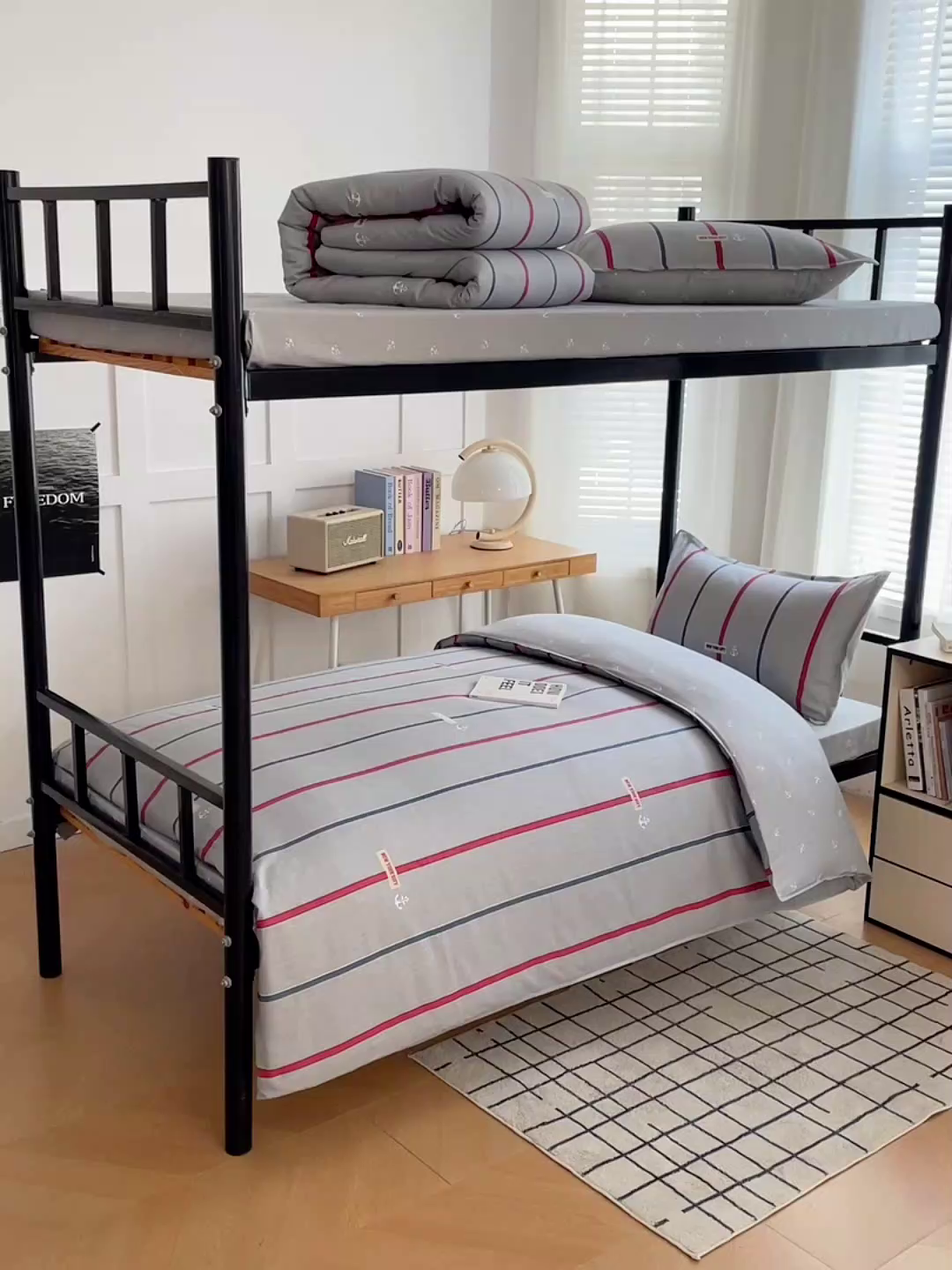 91家纺网 家纺一手货源 找家纺 锦润 2025新款印花12868全棉学生宿舍三件套纯棉六件套夏洛-灰