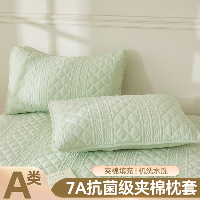 91家纺网 家纺一手货源 找家纺 雯豆家纺 2025新款简爱夹棉加厚枕套单只一对装水洗棉纯色枕芯保护套 梵可-清雅绿