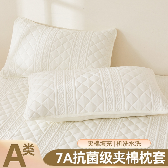 91家纺网 家纺一手货源 找家纺 雯豆家纺 2025新款简爱夹棉加厚枕套单只一对装水洗棉纯色枕芯保护套 梵可-月光白