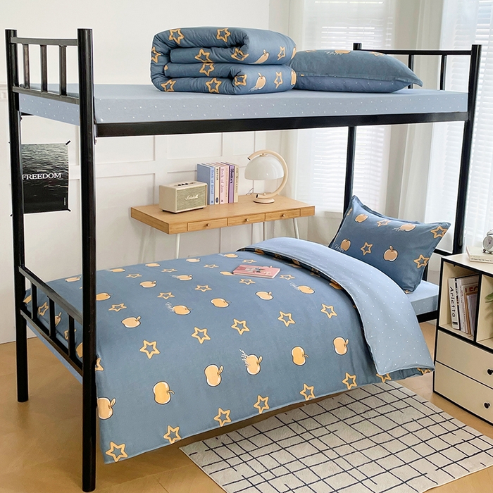 锦润 2025新款印花12868全棉学生宿舍三件套纯棉六件套星光苹果-蓝