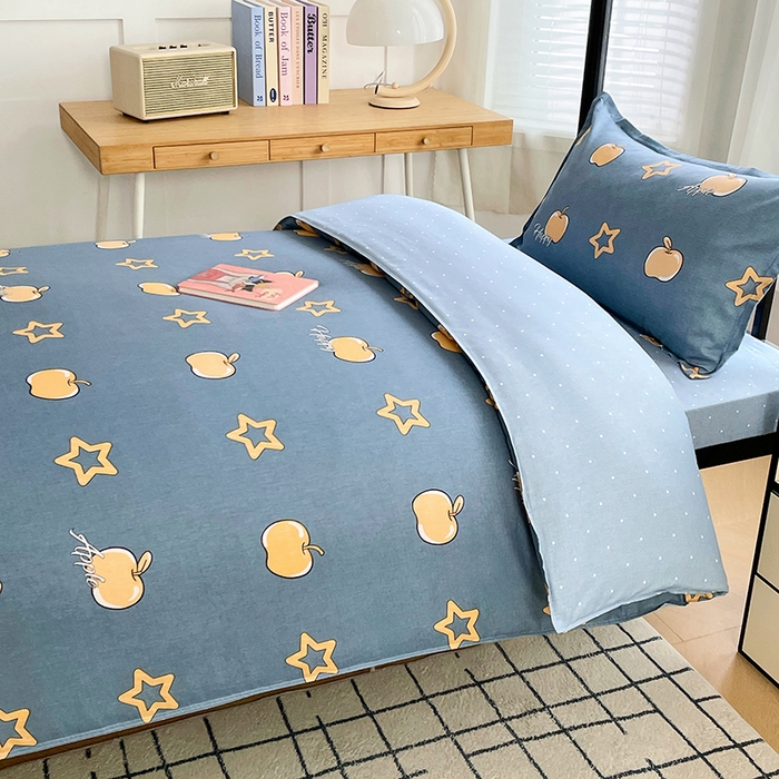 91家纺网 家纺一手货源 找家纺 锦润 2025新款印花12868全棉学生宿舍三件套纯棉六件套星光苹果-蓝