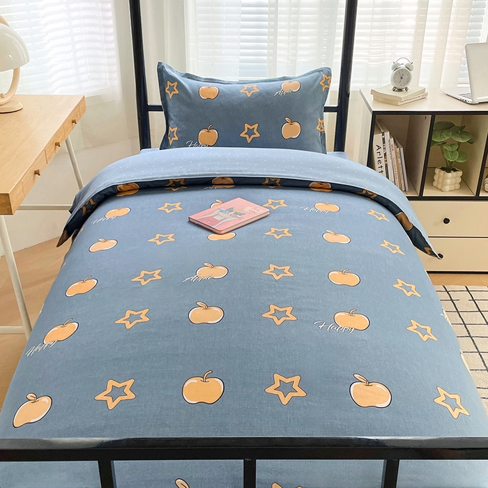 91家纺网 家纺一手货源 找家纺 锦润 2025新款印花12868全棉学生宿舍三件套纯棉六件套星光苹果-蓝