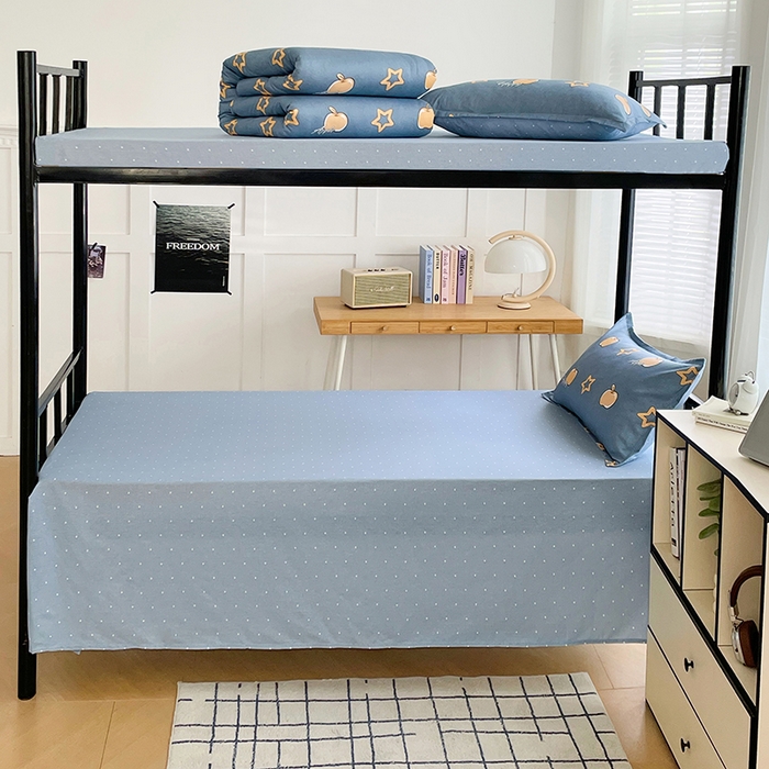 91家纺网 家纺一手货源 找家纺 锦润 2025新款印花12868全棉学生宿舍三件套纯棉六件套星光苹果-蓝